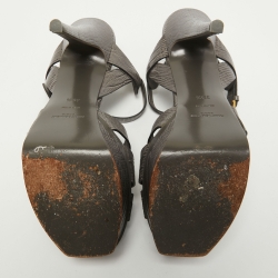 Pre Owned Saint Laurent Grey Lizard Embossed Leather Tribute Sandals Size 39.5