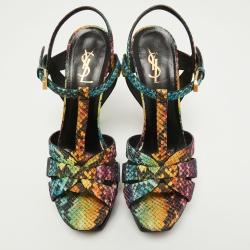Saint Laurent Multicolor Python Embossed Leather Tribute Sandals Size 39.5