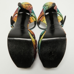 Saint Laurent Multicolor Python Embossed Leather Tribute Sandals Size 39.5