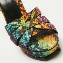 Saint Laurent Multicolor Python Embossed Leather Tribute Sandals Size 39.5