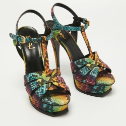 Saint Laurent Multicolor Python Embossed Leather Tribute Sandals Size 39.5