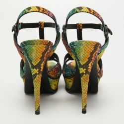 Saint Laurent Multicolor Python Embossed Leather Tribute Sandals Size 39.5