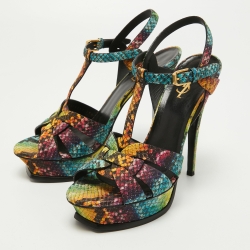 Saint Laurent Multicolor Python Embossed Leather Tribute Sandals Size 39.5