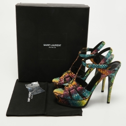 Saint Laurent Multicolor Python Embossed Leather Tribute Sandals Size 39.5