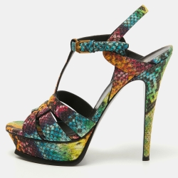 Saint Laurent Multicolor Python Embossed Leather Tribute Sandals Size 39.5
