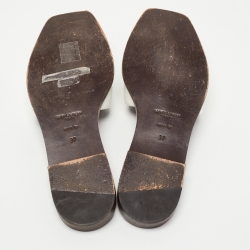 Pre Owned Saint Laurent White Leather Tribute  Flat Slides Size 37 