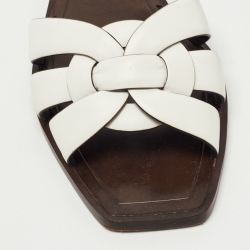 Pre Owned Saint Laurent White Leather Tribute  Flat Slides Size 37 