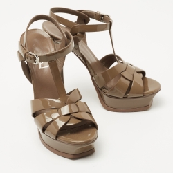 Saint Laurent Olive Green Leather Tribute Sandals Size 36