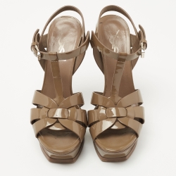 Saint Laurent Olive Green Leather Tribute Sandals Size 36