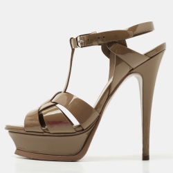 Saint Laurent Olive Green Leather Tribute Sandals Size 36