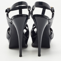 Pre Owned Saint Laurent Navy Blue Patent Leather Tribute Sandals Size 36