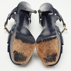Pre Owned Saint Laurent Navy Blue Patent Leather Tribute Sandals Size 36