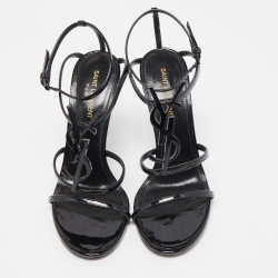 Pre Owned Saint Laurent Black Patent Leather Cassandra Sandals Size 38
