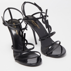 Pre Owned Saint Laurent Black Patent Leather Cassandra Sandals Size 38