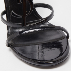 Pre Owned Saint Laurent Black Patent Leather Cassandra Sandals Size 38