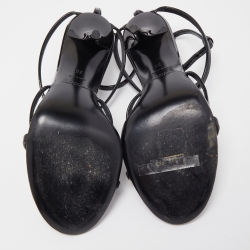Pre Owned Saint Laurent Black Patent Leather Cassandra Sandals Size 38
