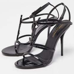 Pre Owned Saint Laurent Black Patent Leather Cassandra Sandals Size 38