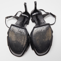 مملوكة مسبقًا Saint Laurent Paris Black Leather Bow Platform Ankle Strap Sandals Size 38