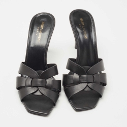 Pre Owned Saint Laurent Black Leather Tribute Slide Sandals Size 40