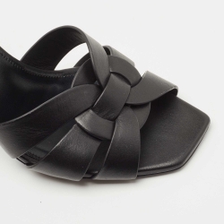 Pre Owned Saint Laurent Black Leather Tribute Slide Sandals Size 40