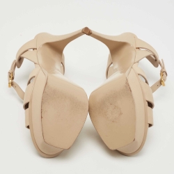 مملوكة مسبقًا Saint Laurent Beige Leather Tribute Ankle Strap Sandals Size 38