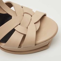 مملوكة مسبقًا Saint Laurent Beige Leather Tribute Ankle Strap Sandals Size 38