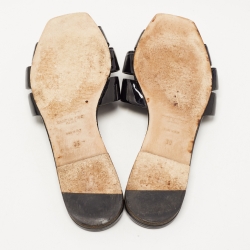 Saint Laurent Black Patent Leather Tribute Flat Slides Size 39
