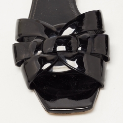 Saint Laurent Black Patent Leather Tribute Flat Slides Size 39