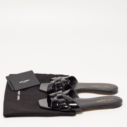 Saint Laurent Black Patent Leather Tribute Flat Slides Size 39