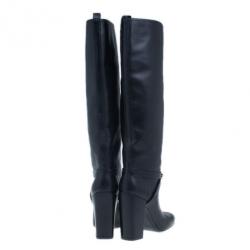 Pre Owned Saint Laurent Paris Black Leather ‘New Chyc 105′ Chain Link Knee Length Boots Size 39.5