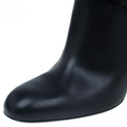 Pre Owned Saint Laurent Paris Black Leather ‘New Chyc 105′ Chain Link Knee Length Boots Size 39.5