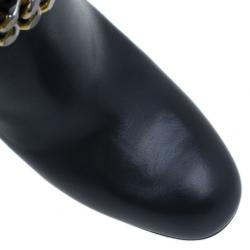 Pre Owned Saint Laurent Paris Black Leather ‘New Chyc 105′ Chain Link Knee Length Boots Size 39.5