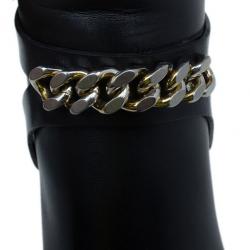 Pre Owned Saint Laurent Paris Black Leather ‘New Chyc 105′ Chain Link Knee Length Boots Size 39.5