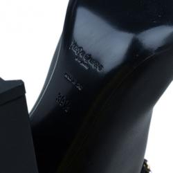 Pre Owned Saint Laurent Paris Black Leather ‘New Chyc 105′ Chain Link Knee Length Boots Size 39.5