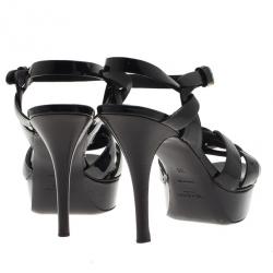 Pre Owned Saint Laurent Paris Black Patent Leather Platform Tribute Sandals Size 36