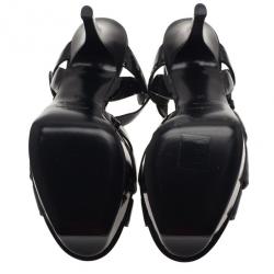 Pre Owned Saint Laurent Paris Black Patent Leather Platform Tribute Sandals Size 36