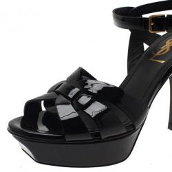 Pre Owned Saint Laurent Paris Black Patent Leather Platform Tribute Sandals Size 36