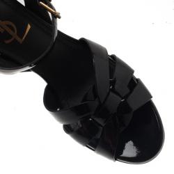 Pre Owned Saint Laurent Paris Black Patent Leather Platform Tribute Sandals Size 36