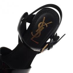 Pre Owned Saint Laurent Paris Black Patent Leather Platform Tribute Sandals Size 36