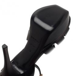 Pre Owned Saint Laurent Paris Black Patent Leather Platform Tribute Sandals Size 36