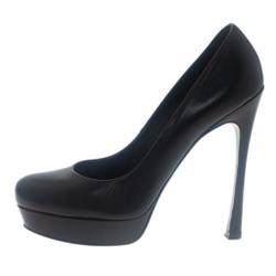 Pre Owned Saint Laurent Paris Black Leather Palais Platform Pumps Size 38.5
