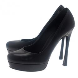 Pre Owned Saint Laurent Paris Black Leather Palais Platform Pumps Size 38.5