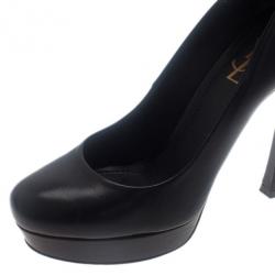 Pre Owned Saint Laurent Paris Black Leather Palais Platform Pumps Size 38.5