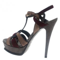 Pre Owned صندل سانت لوران باريس ثلاثي اللون نعل سميك تريبيوت مقاس 38.5