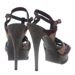 Pre Owned صندل سانت لوران باريس ثلاثي اللون نعل سميك تريبيوت مقاس 38.5