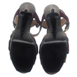 Pre Owned صندل سانت لوران باريس ثلاثي اللون نعل سميك تريبيوت مقاس 38.5