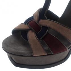 Pre Owned صندل سانت لوران باريس ثلاثي اللون نعل سميك تريبيوت مقاس 38.5