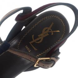 Pre Owned صندل سانت لوران باريس ثلاثي اللون نعل سميك تريبيوت مقاس 38.5