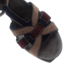 Pre Owned صندل سانت لوران باريس ثلاثي اللون نعل سميك تريبيوت مقاس 38.5