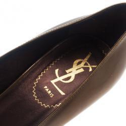 مملوكة مسبقًا حذاء سان لوران باريس مقدمة مرتفعة جلد ميتاليك برونزي "تريبيوت 105"  مقاس 38